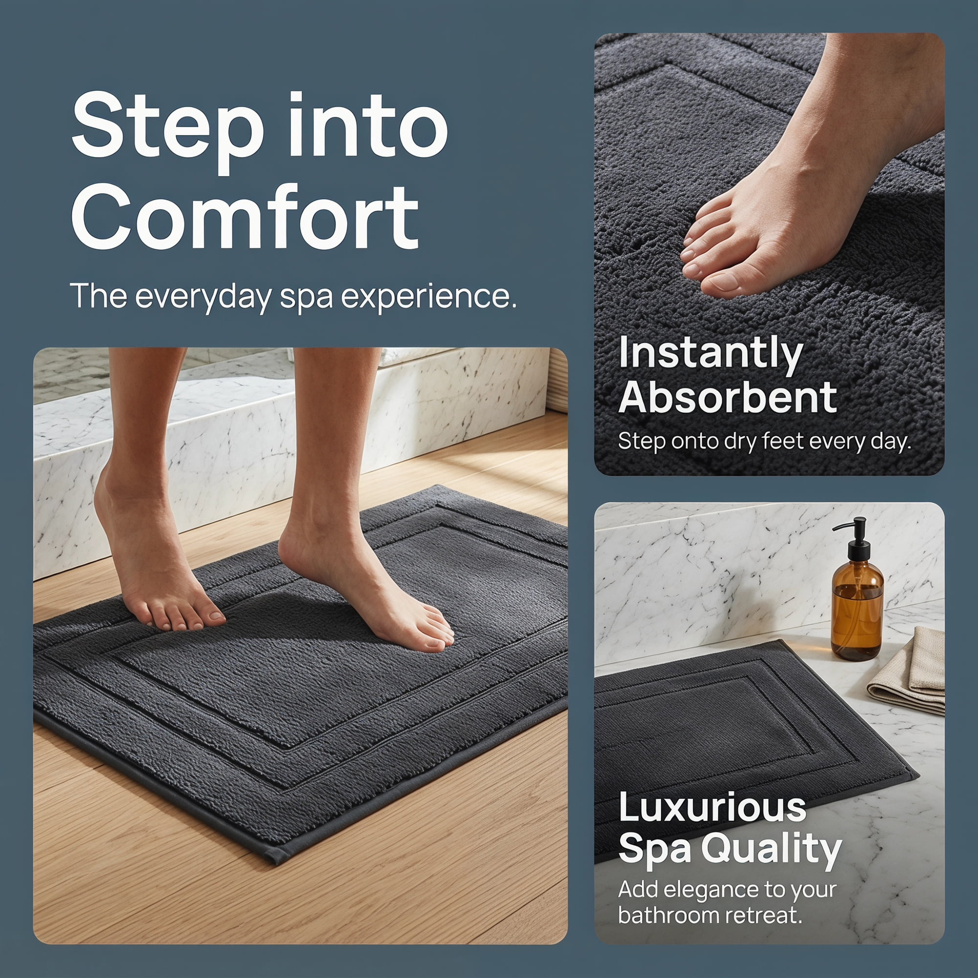 Unique Bargains Soft Non Slip Absorbent Shaggy Microfiber Bathroom Rug Dark Gray 24" x 16"
