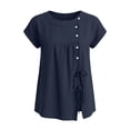 thumbnail image 6 of Ahdbta Womens Cotton Linen Tops Summer Short Sleeve Round Neck Button Babydoll Shirts Casual Loose Fit Cute Peplum Blouse, 6 of 6