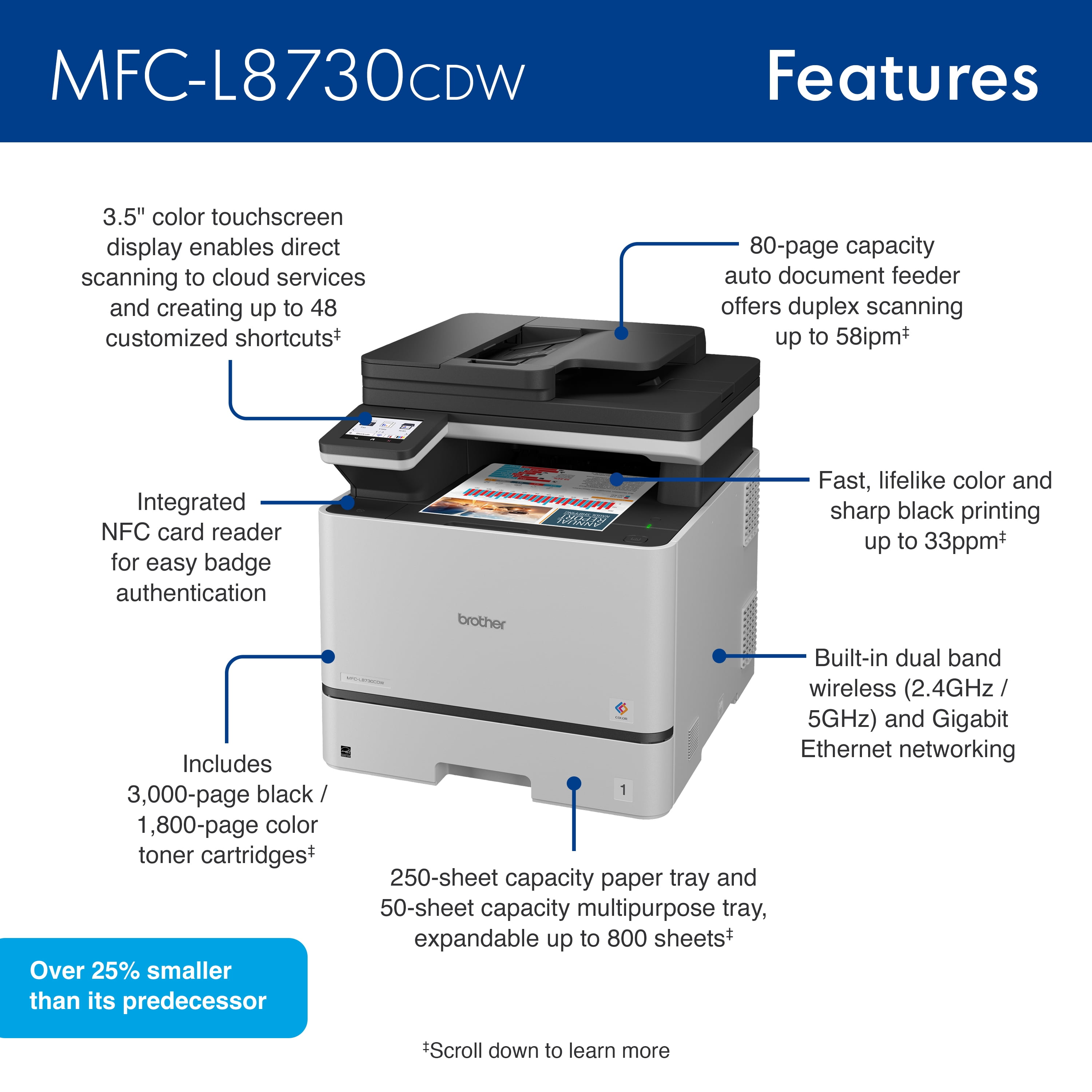 Brother MFC-L8730CDW Business Color Laser All-in-One Printer with Duplex Print, Scan, Copy, Wireless Networking, and Advanced Security Features