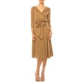 thumbnail image 3 of MOA Collection Women's Solid Wrap Dress 3/4 Sleeve V Neck Waist Tie Pack of 2, 3 of 7