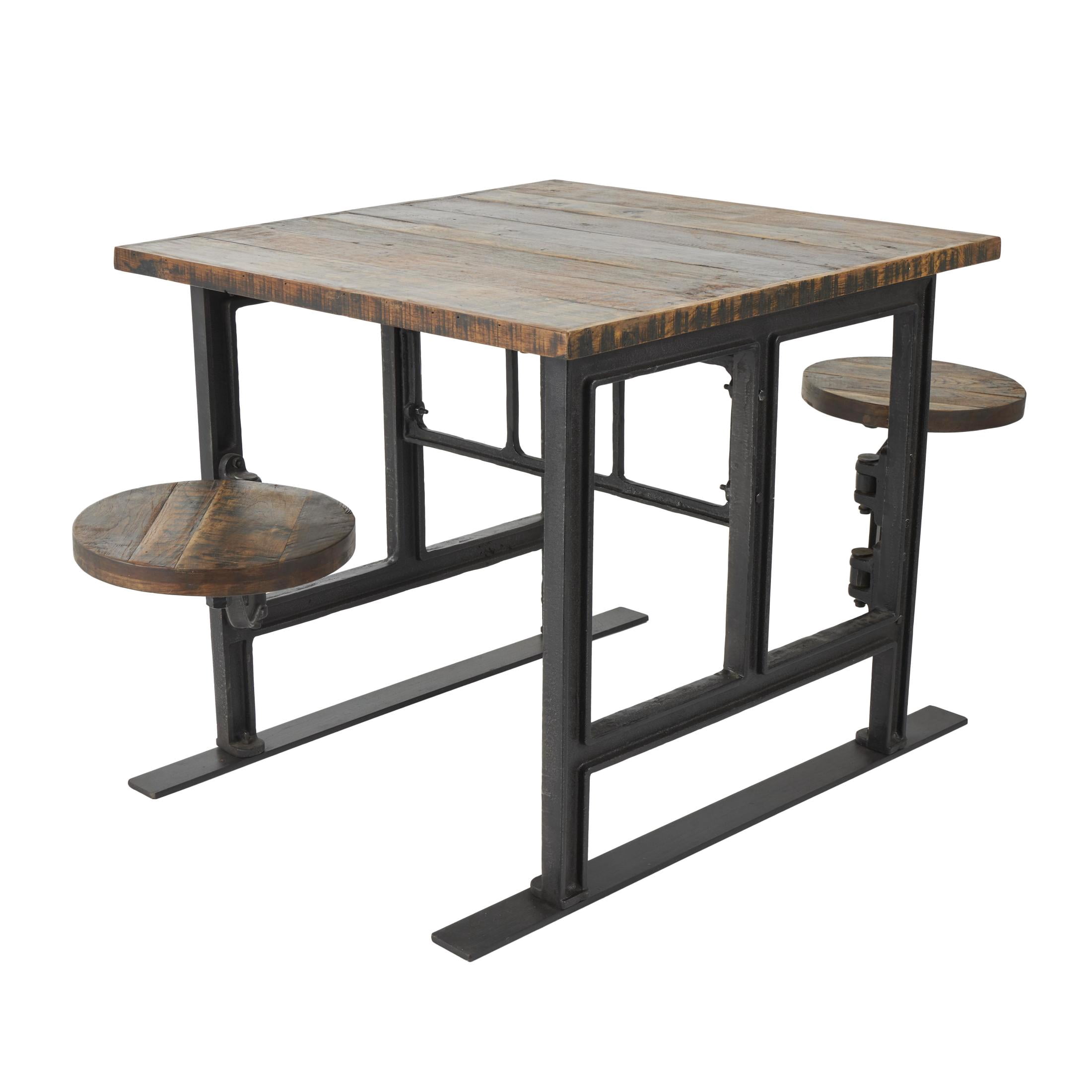 DecMode 35" x 31" Brown Teak Wood Dining Table with Two Attached Seats, 1-Piece