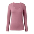 thumbnail image 4 of Women's T-Shirts New Solid Color Deep U Neck Long Long Sleeve Sexy Casual Fashion T Shirt Top, 4 of 4