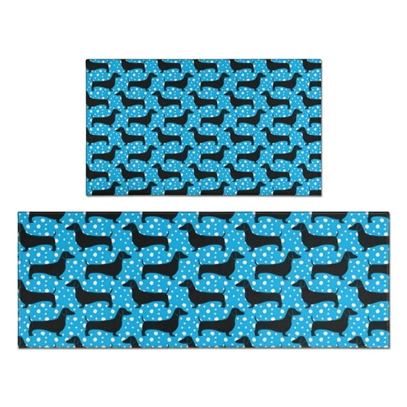 Blue Dachshunds Dog Kitchen Rugs Sets Of 2,Anti Fatigue Kitchen Mat Rugs Non Slip Washable,Decorative Kitchen Floor Mats for Kitchen,Sink,Laundry,17"x30" 17"x47"
