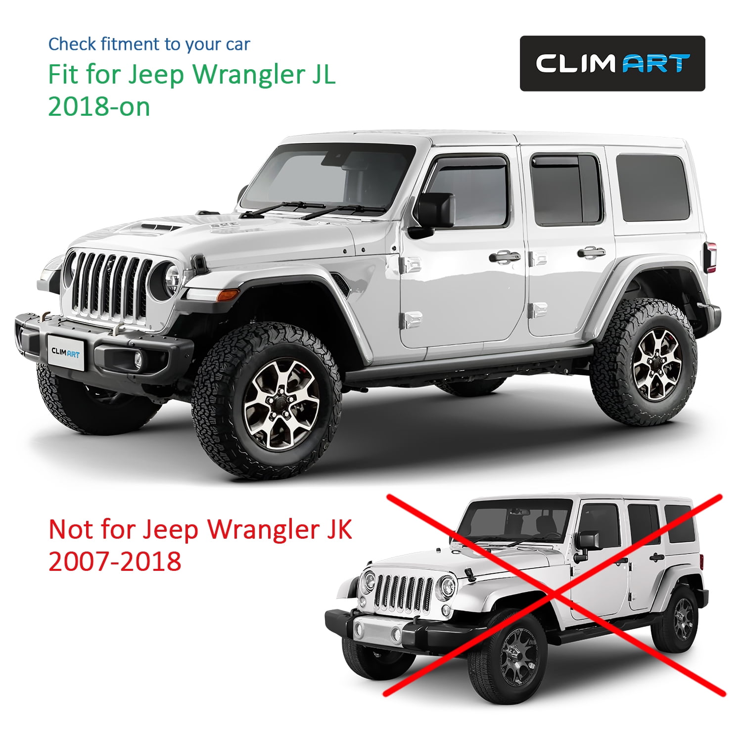 CLIM ART In-Channel Incredibly Durable Rain Guards for Jeep Wrangler JL 2018-2026/Jeep Gladiator 2020-2026, Original Window Deflectors, Vent Window Visors, Vent Deflector, 4 pcs. - 618030