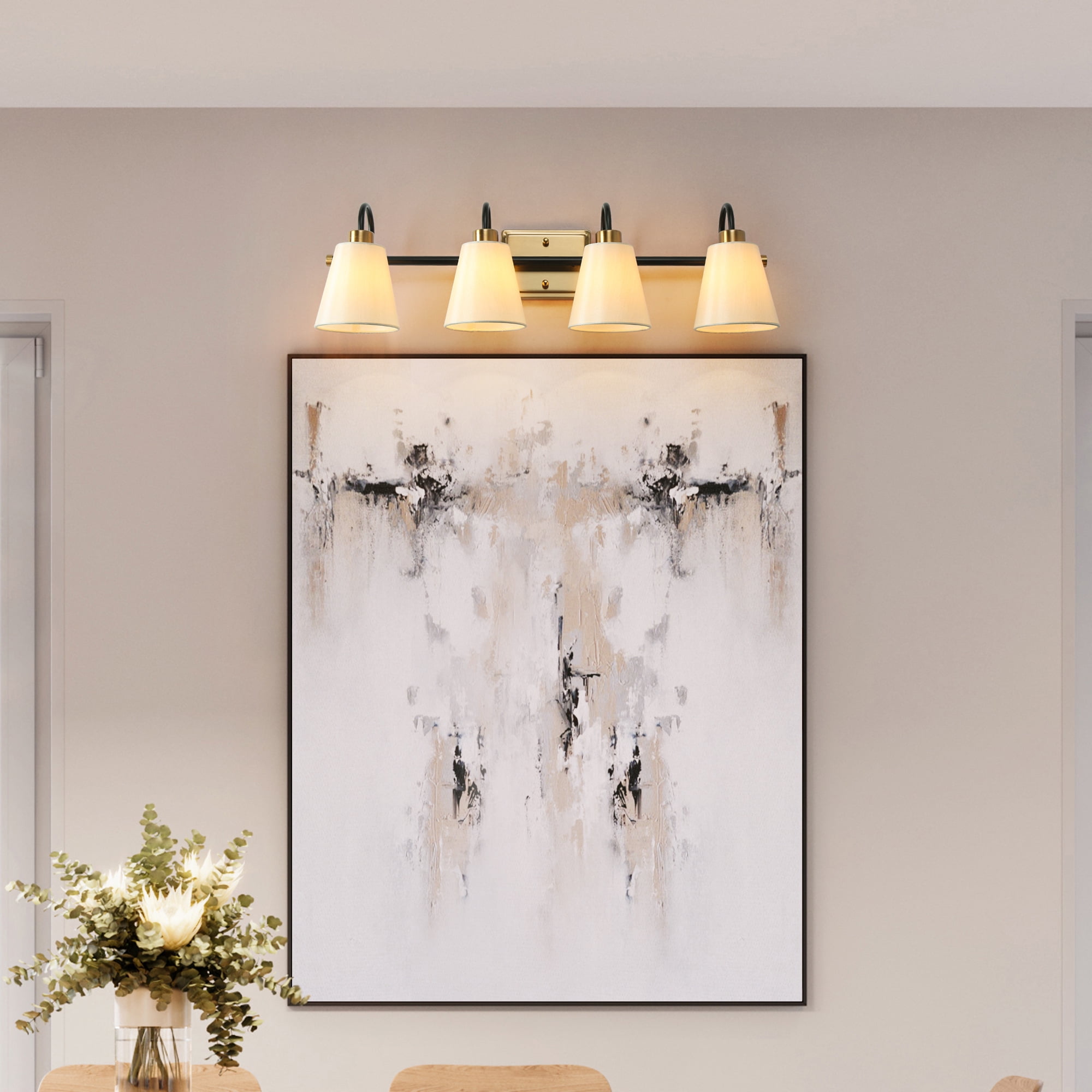 LNC Jacarmellia 28-in 4-Light Matte Black LED Modern/Contemporary Vanity Light Bar
