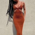 thumbnail image 4 of Dress, Women Solid Color Cutout Spaghetti Straps Backless Cotton Bodycon Maxi for Banquet, 4 of 8
