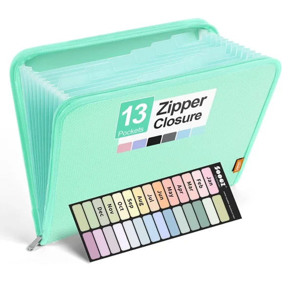 Sooez 13 Pocket Accordion File Organizer With Safe Zipper, Expanding File Folder