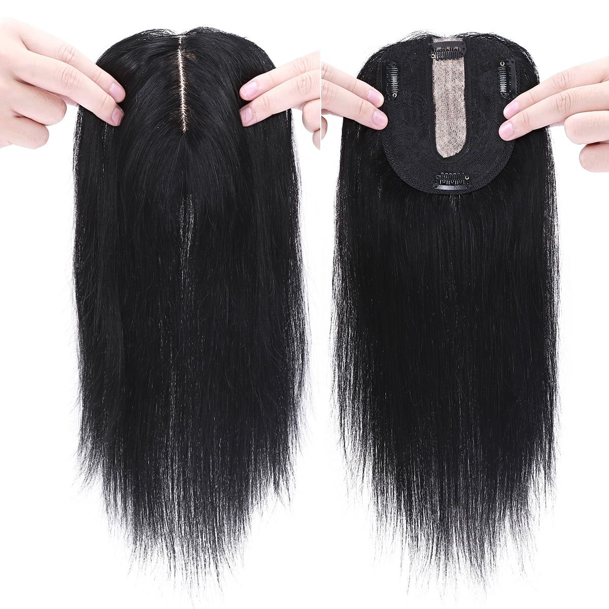 SEGO Clip in Hair Extensions Human Hair Toppers 100% Real Human Hair Topper for Thinning/Loss Hair Natural Black Hair Pieces