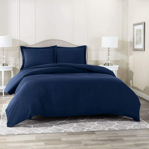 Ultra Soft 1000 Series Navy Blue 3 Piece California Queen Duvet Cover Set ( Duvet Cover + 2 Pillowcases ) Zipper Closure Egyptian Cotton Farmhouse Bedding Comforter Cover Set