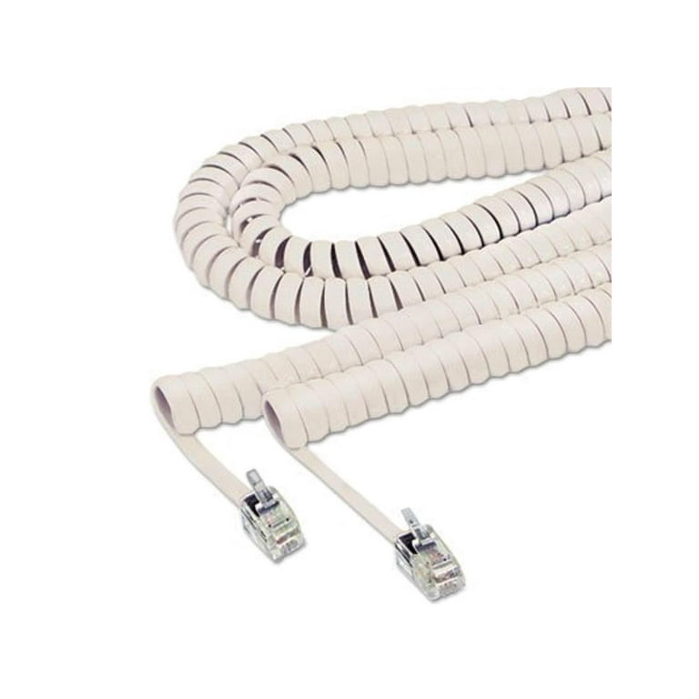 Coiled Phone Cord, Plug/Plug, 25 ft, Beige