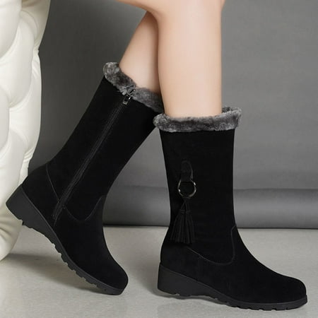 

Women s Snow Boots Plush Thickened Mid Calf Martin Boots Warm Side Zipper Cotton Boots