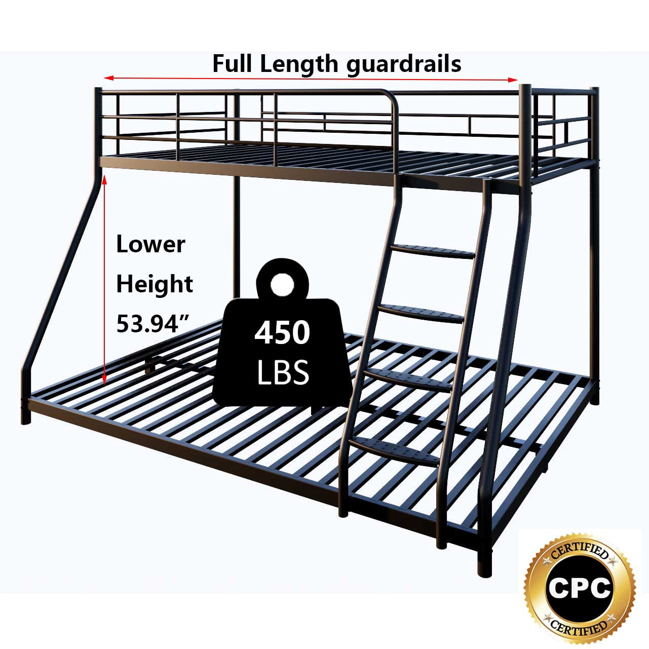 Bunk Bed Twin over Full Metal Bunk Bed for Kids,Adults,Heavy Duty Bunk Bed with Full-Length Guardrail,Comfortable Step,Easy to Assemble