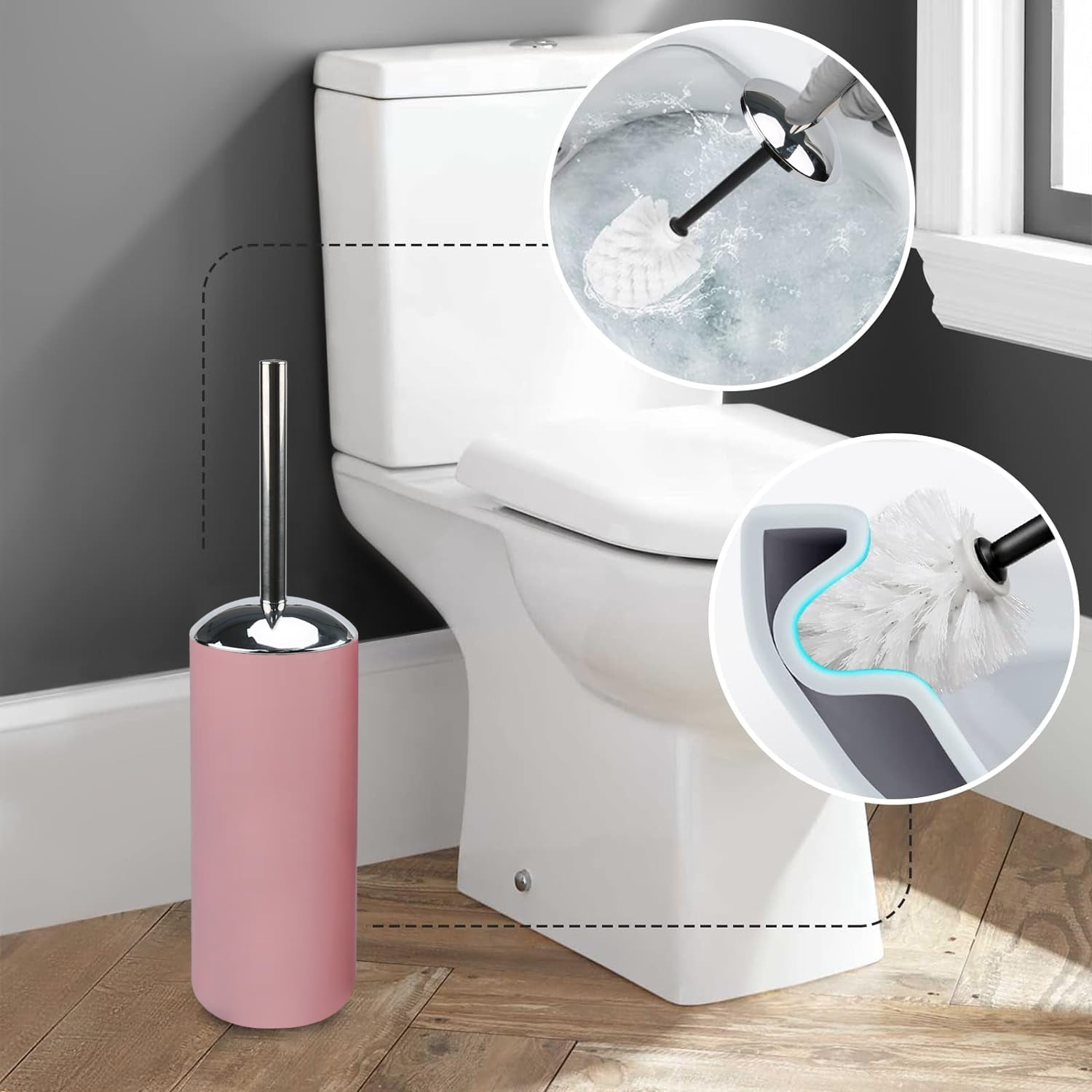 Bathroom Accessories Set 6 Pcs Bathroom Set Ensemble Complete Soap Dispenser Toothbrush Holder Tumbler Soap Dish Toilet Cleaning Brush Trash Can, Pink