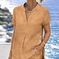 thumbnail image 2 of TaTaai Two Piece Casual Sets for Women V-Neck Button Front Top Long Pants with Pockets Drawstring Waist Loose Summer Outfits, 2 of 6
