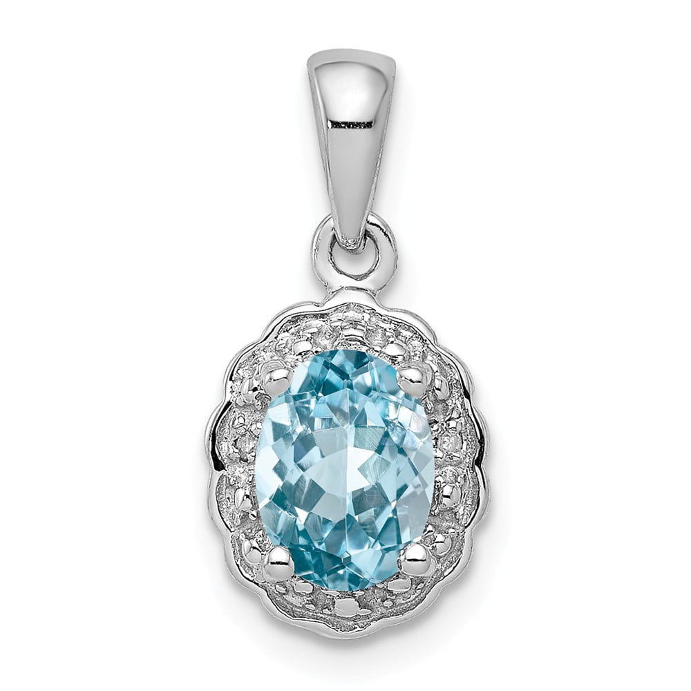 925 Sterling Silver 0.01cttw Rhodium Plated Diamond and Aquamarine Heart Love Pendant 13mm x 6mm 