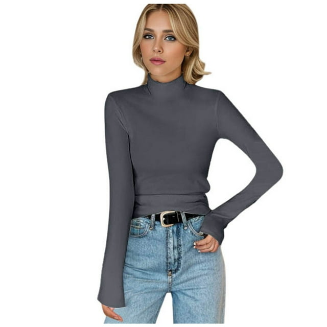 TINZ Col Montant Réversible en Velours Haut Chaud Femme Manches Longues Thermiques Hauts Thermiques Femme
