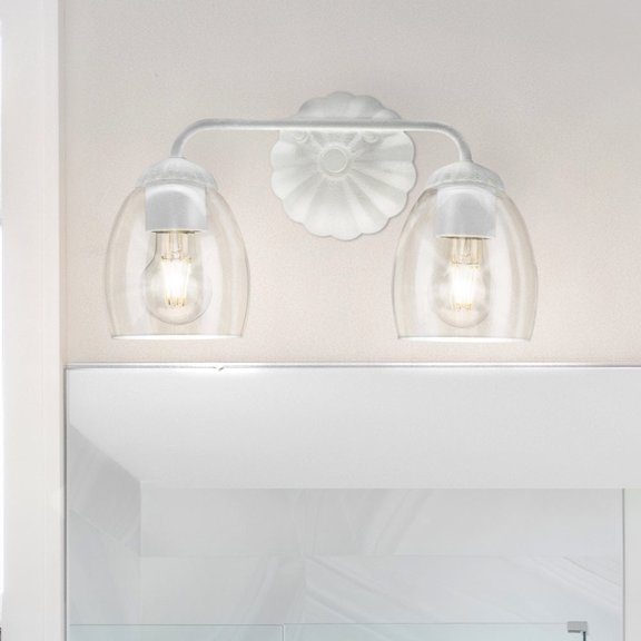Luxury French Country Bath Light, Small Size: 8.5''H x 6.625''W, with Cottagecore Style Elements, White Plaster Finish, UHP5062 from the Darmstadt Collection by Urban Ambiance