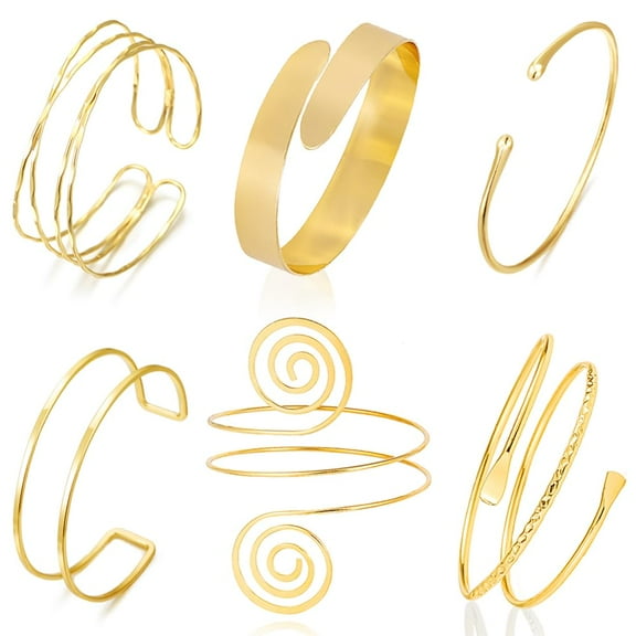 6PCS Gold Arm Cuff Upper Arm Cuff Bracelets for Women Open Upper Arm Cuff Bangle Adjustable Armband Set Fashion Jewelry