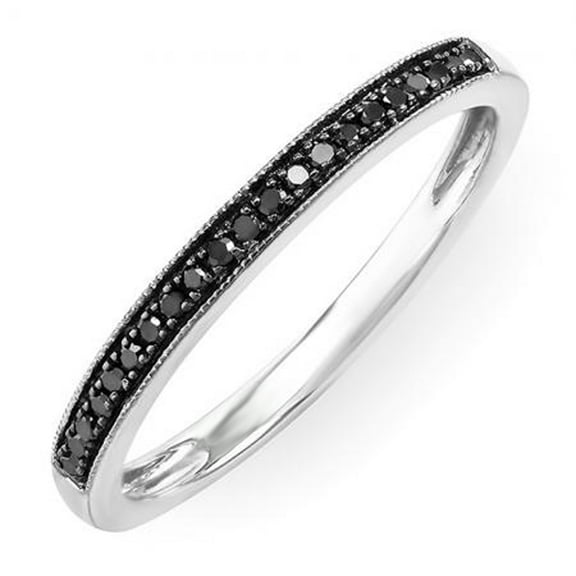 Dazzlingrock Collection 0.10 Carat (ctw) Sterling Silver Round Black Diamond Wedding Milgrain Stackable Band, Size 10