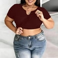 thumbnail image 2 of Plus Size Crop Tops for Women with Built-in Bra Crew Neck Short Sleeve Shirts Sexy Lightweight Blouses Basic Base Layer Tees Going Out Tops Business Casual Outfits 2026 Summer Clothing, 2 of 7
