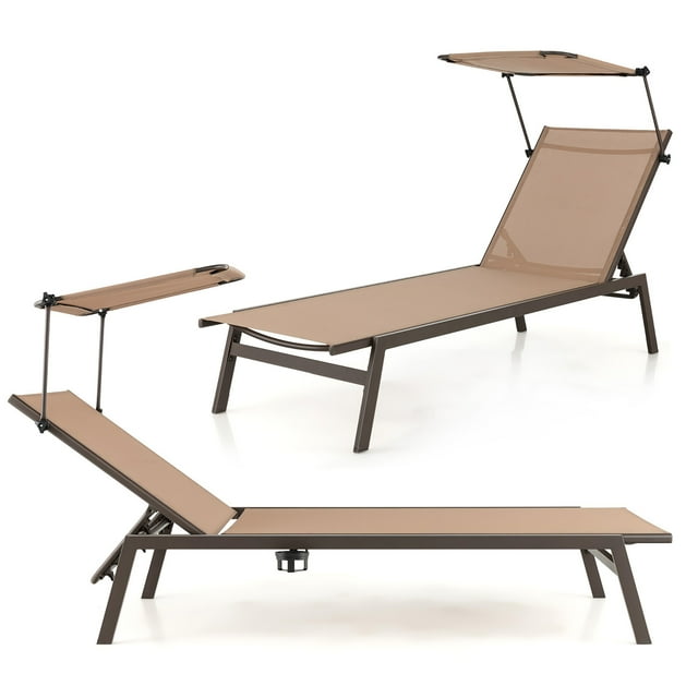 Gymax 2PCS 6-Position Recliner Lounge Outdoor Adjustable Reclining Chair Poolside