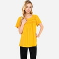 thumbnail image 6 of Women's Lace Yoke Short Sleeve Blouse with Pleated Front - Large, Yellow, 6 of 7