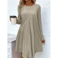 thumbnail image 5 of Women'S Long-Sleeved Dress, Round Neck, High Waist, Irregular Waist Dress Khaki L, 5 of 8