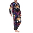 thumbnail image 2 of Balery Colorful Wolf Head Pijama para Hombre de Dos Piezas con Manga Larga, Conjunto de Dormir y Descanso Suave con Bolsillos-XX-Large, 2 of 7