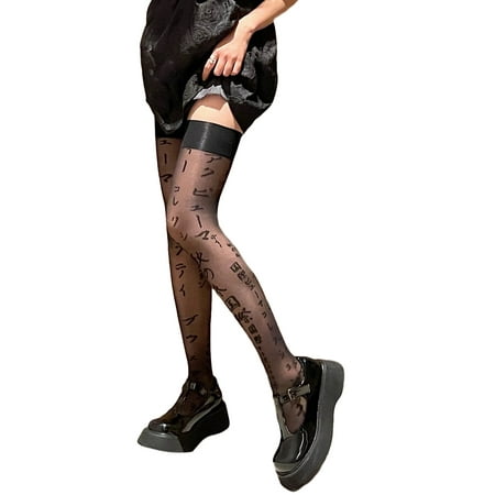 

SAYOO Women Thigh-high Socks See-through Japanese Characters Stockings Socks