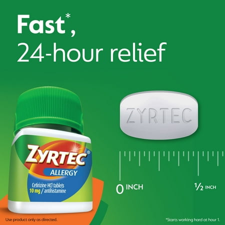 Zyrtec 24 Hour Allergy Relief Tablets with 10 mg Cetirizine HCl, 60 Ct