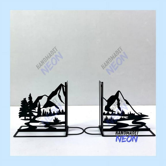 Handmadetneonsign Mountain Metal Bookends, Mountain Table Bookshelf Decor, Mountain Bookshelf Decor 92003