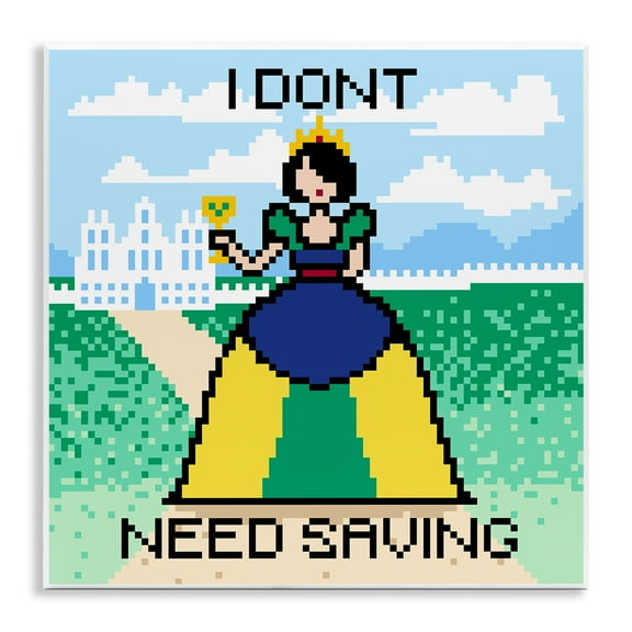 Stupell Industries Don't Need Saving Pixel Princess People Painting Unframed Art Print Wall Art, 12 x 12