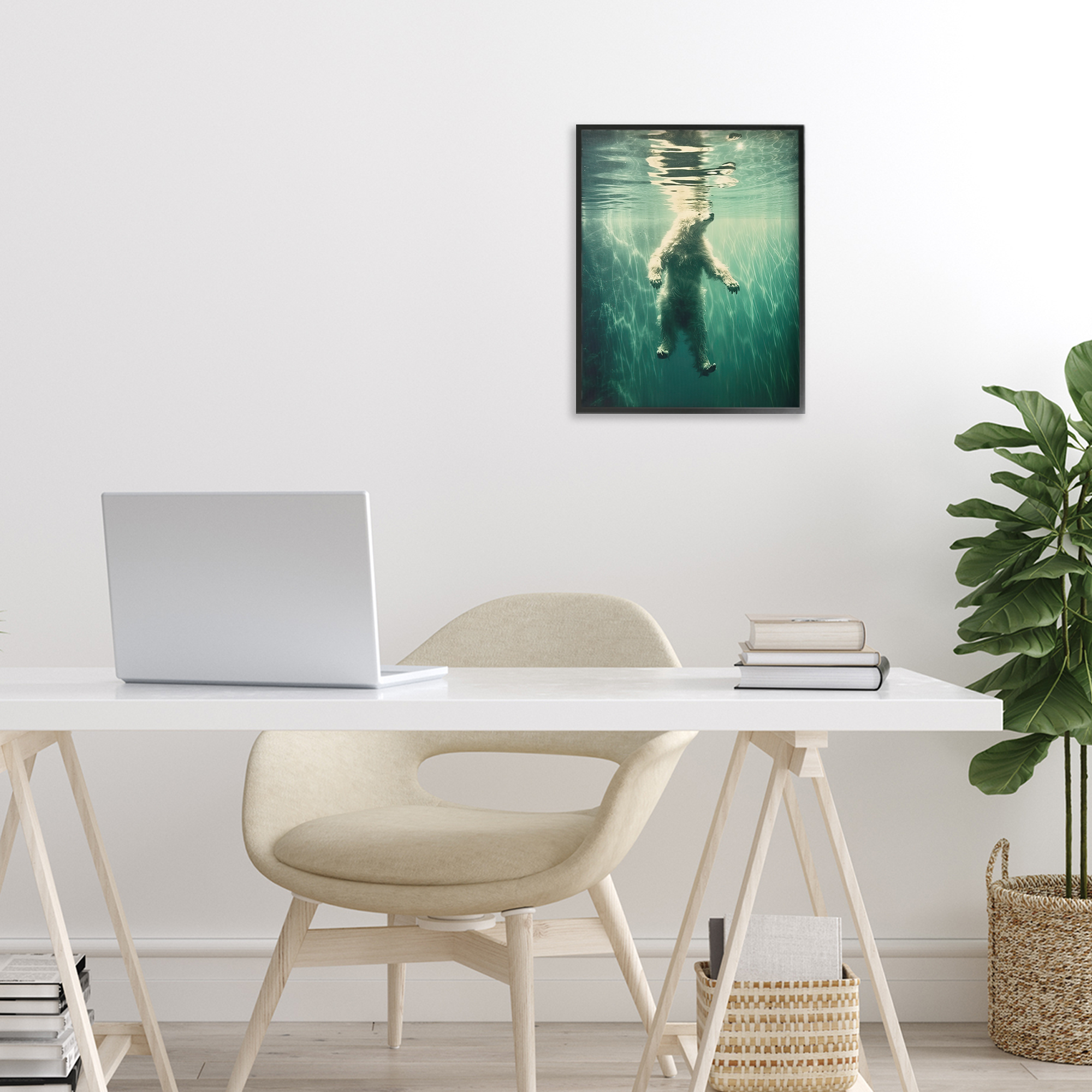 Floating Bear Underwater Black Framed Giclee Art, design by Decent Exposures