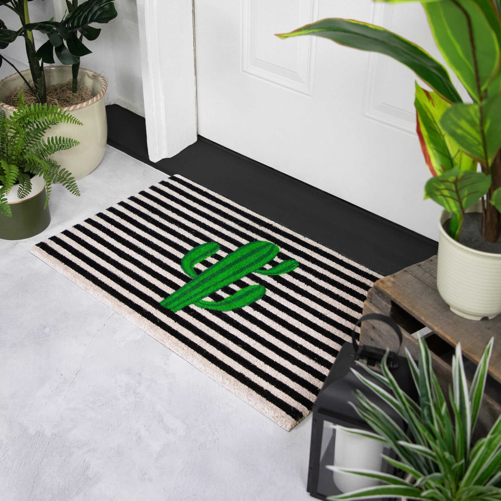 Northlight Green Cactus Striped Natural Coir Outdoor Doormat 18" x 30"