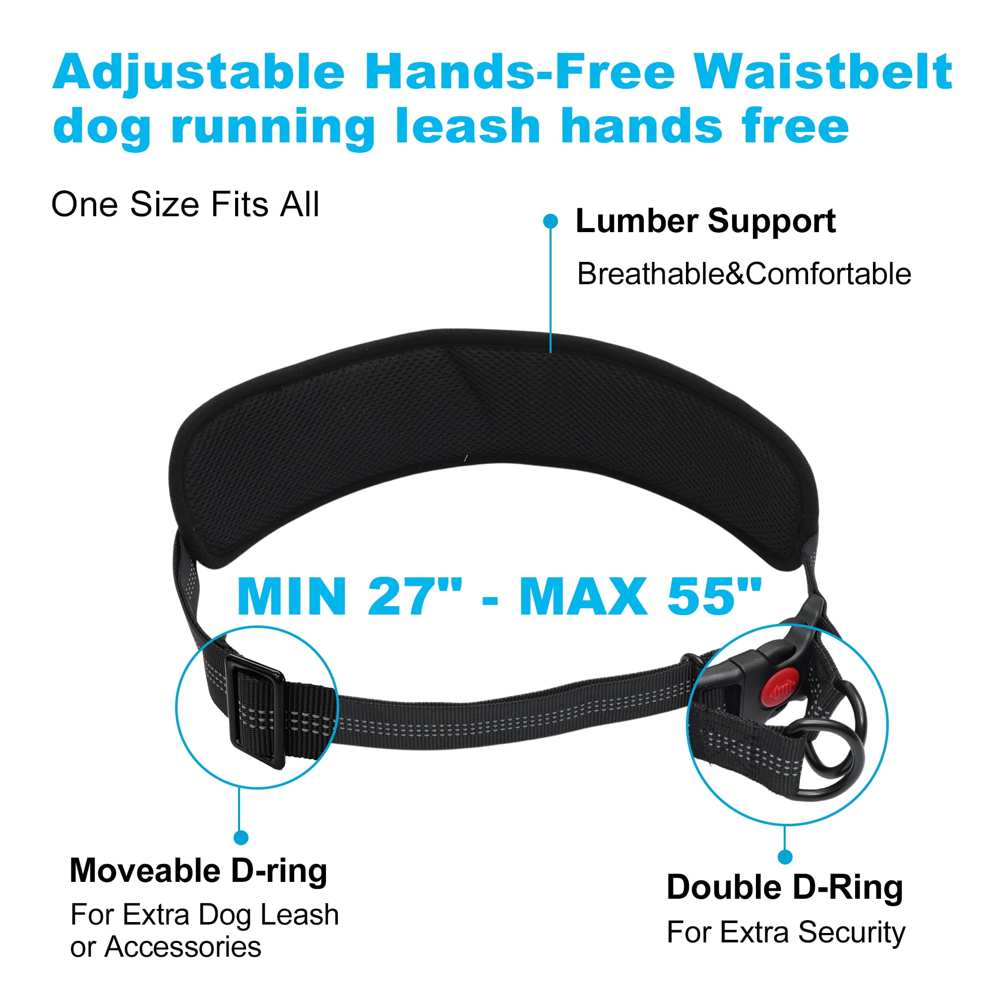 Unique Bargains Hands Free Dog Leash Retractable Bungee with Double Padded Handles Waist Leash for Dog Walkings Running Leash with Pouch for Dog Black Silver Gray
