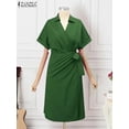 thumbnail image 4 of ZANZEA Women Deep V Wrap Dresses 2024 Summer Short Sleeve Slit Hem Dress Wedding Guest Vestidos Elegant Party Evening Dress, 4 of 5