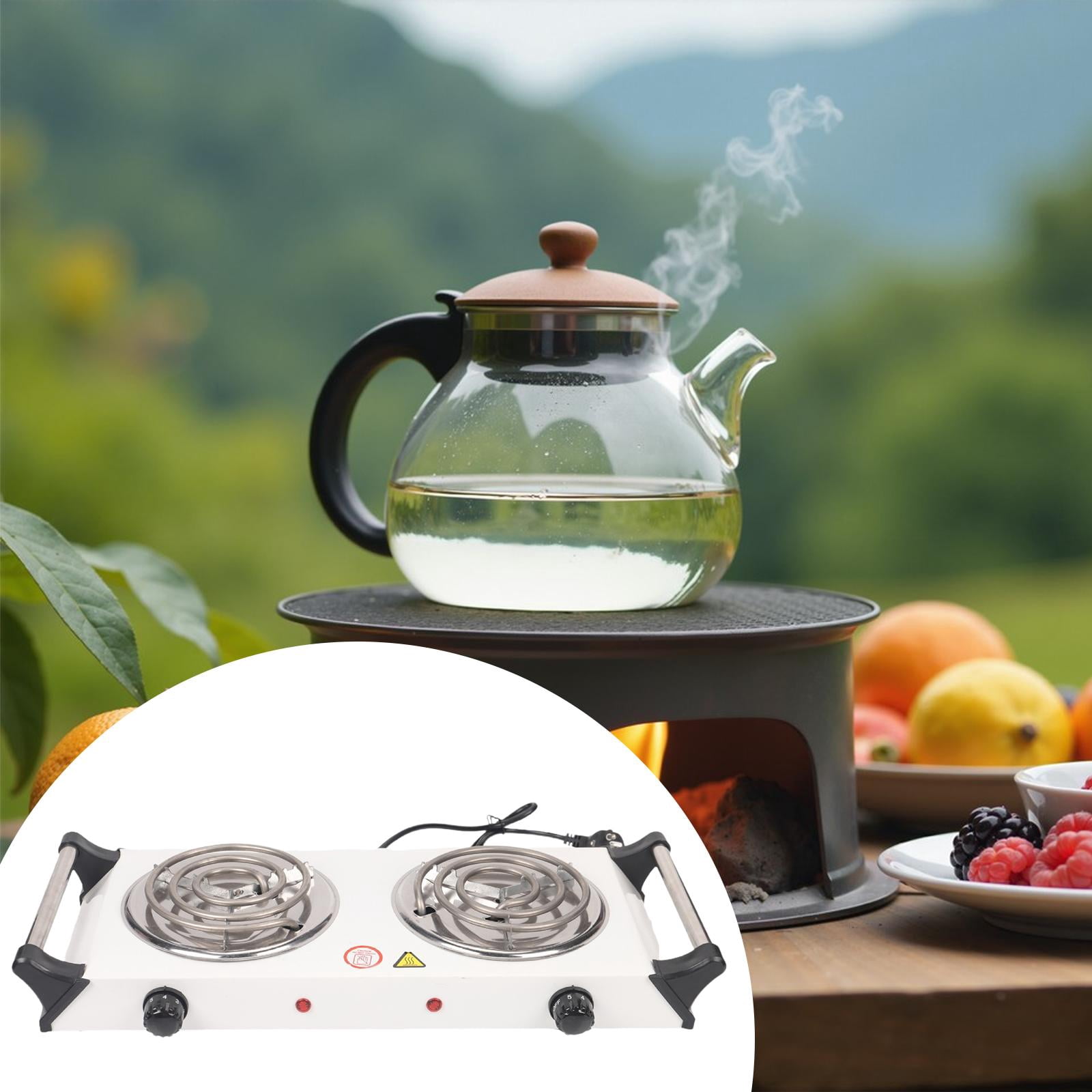 Nishiyuenyi Countertop Double Burner 2000W Electric Cooktop for Braising Boiling Stewing