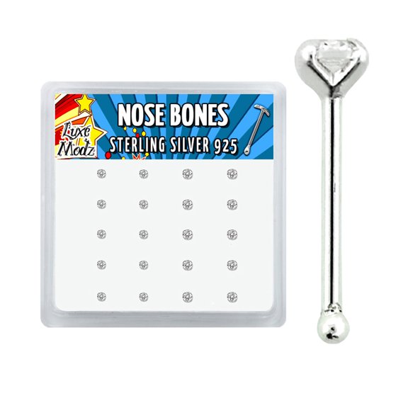 20PCS Nose Studs Rings 22G Sterling Silver Crystal CZ bendable Nose Bone Stud Nose Ring Piercing