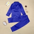 thumbnail image 5 of NOLDARES Baby Girls Boys Silk Pajamas Set Solid Long Sleeve Button Down Shirts Tops and Pants Infant Silk Pj Lounge Sets(K022-Blue), 5 of 8