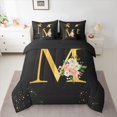 thumbnail image 2 of Homewish Initial M Letter Twin Bedding Sets 7-Piece, Butterfly Rose Floral Bedding Comforter Set, Black Gold Sequin Print Reversible Sheet Sets, Lightweight Room Decor, 2 of 7