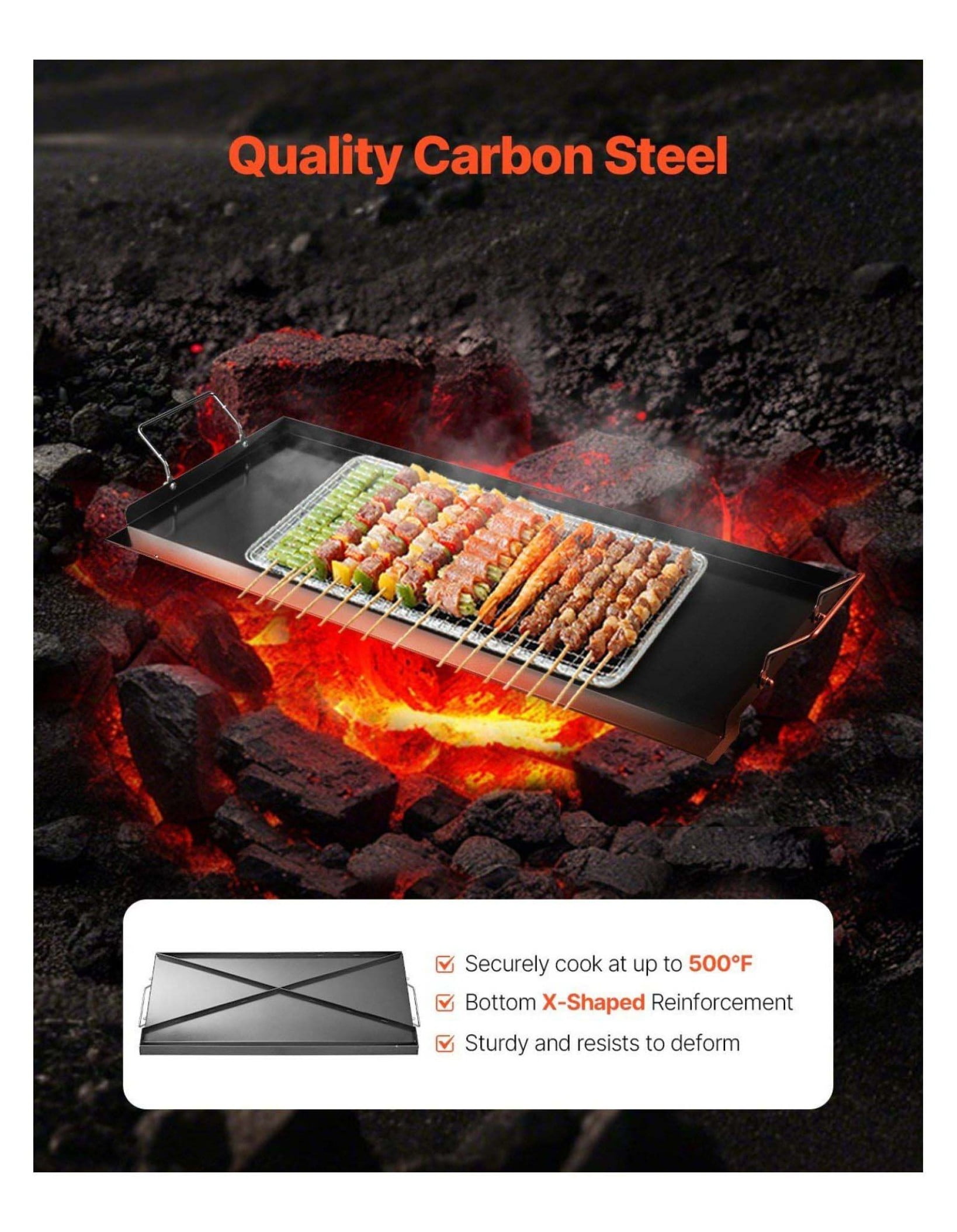 Carbon Steel Griddle 32x14 inch, Flat Top Griddle for Gas Grill, BBQ, Teppanyaki, Portable Cookware with Handle, Camping & Tailgating