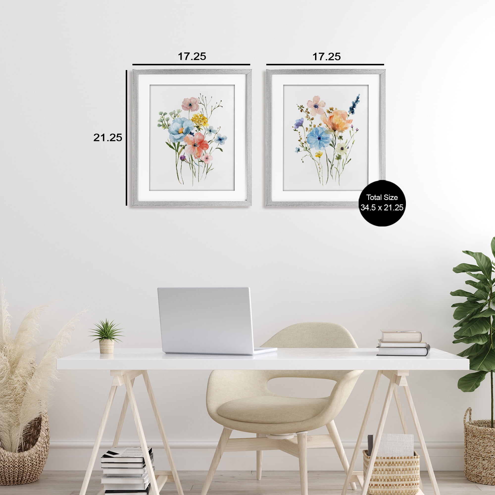 Stupell Industries Wildflower Sprig Bundles 2 Piece Gray Framed Print Under Glass Set, design by Livi Finn