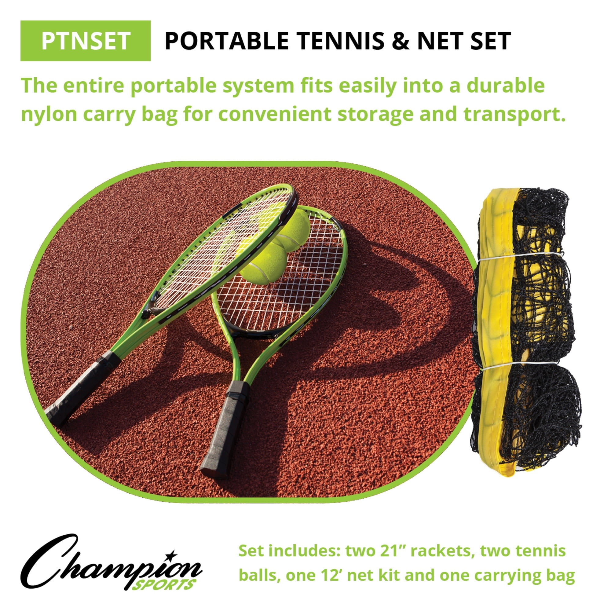 Champion Sports Portable Tennis Game: Racket, Ball and Net Set for 2 Players - 12 feet