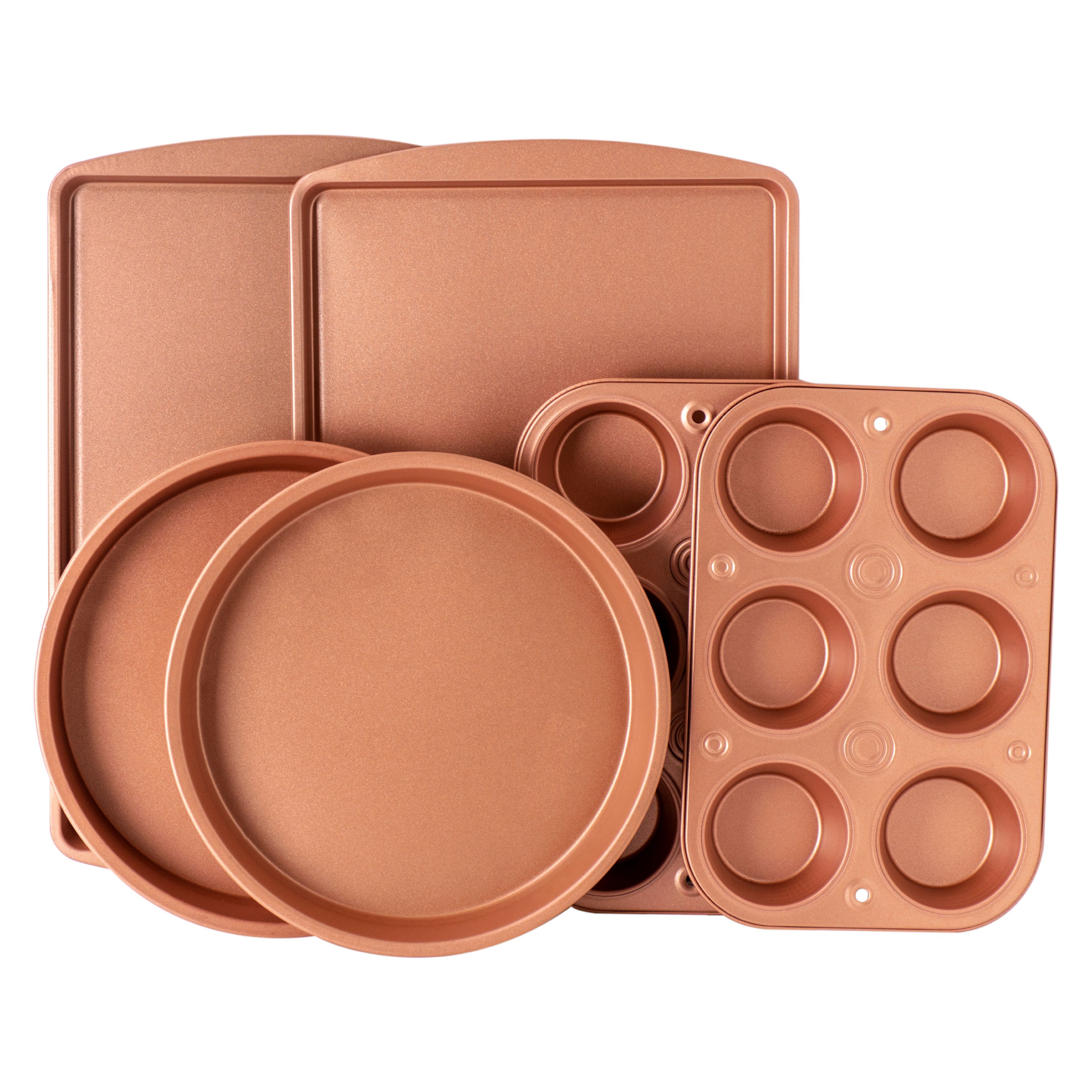 BakerEze 6-Piece Copper Nonstick Bakeware Set, Muffin Cake & Cookie Pans - image 2 of 9