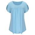 thumbnail image 4 of Wycnly Womens Shirts Comfy Lightweight Petal Sleeve Pleated Swing Tunic Tops Summer Short Sleeve Round Neck Ladies Solid Tops and Blouses Blue s, 4 of 6