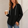 thumbnail image 5 of Hoodie Hzzrkos Women's V-neck Hooded Sweatshirt Long Sleeved Drawstring Hooded Pullover Casual Loose Fall And Winter Curved Hem Sweatshirt Beige L, 5 of 9