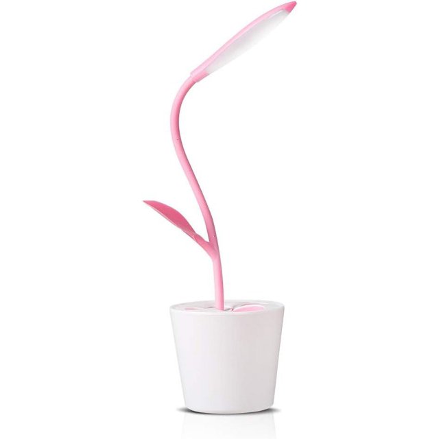 Lámpara de escritorio rosa con iluminación omnidireccional de 360°, modelo DL01 con temporizador de apagado automático y tecnología de carga USB, perfecta para proteger los ojos y decorar el