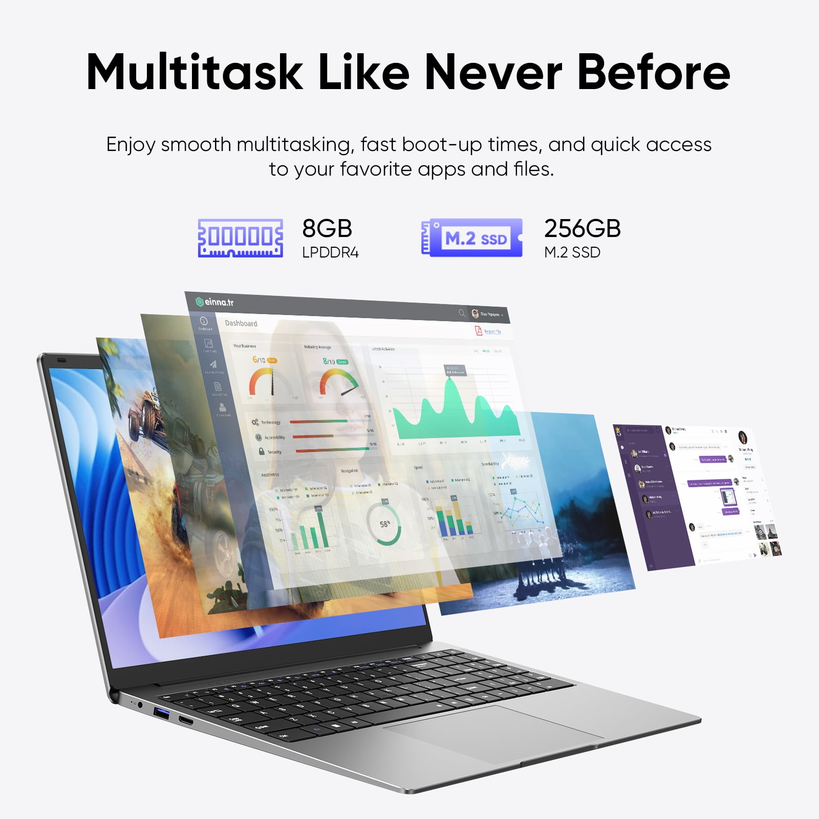 15.6" Laptop Computer,8GB RAM 256GB SSD,Windows 11 Pro Bussiness NoteBook PC,MS Office 365,Intel Celeron N4000(up to 2.6GHz) 100% sRGB Screen,2.4G/5G Dual Band WiFi
