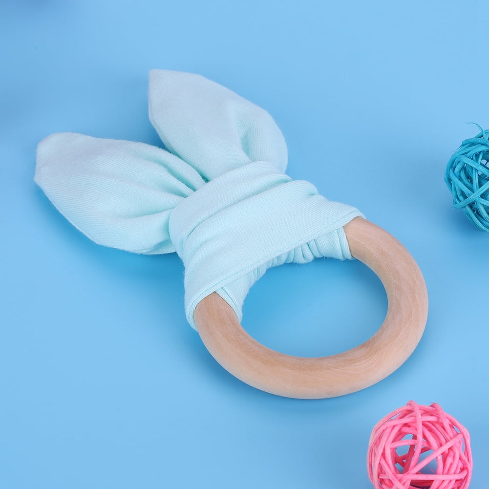 Mgaxyff Baby Infant Natural Wooden Teether Bunny Teething Ring Adorable