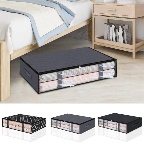 Bolsa de almacenamiento debajo de la cama 60x45x15cm - Tela transpirable no tejida, ventana de PVC transparente, 4 asas reforzadas para mantas y ropa